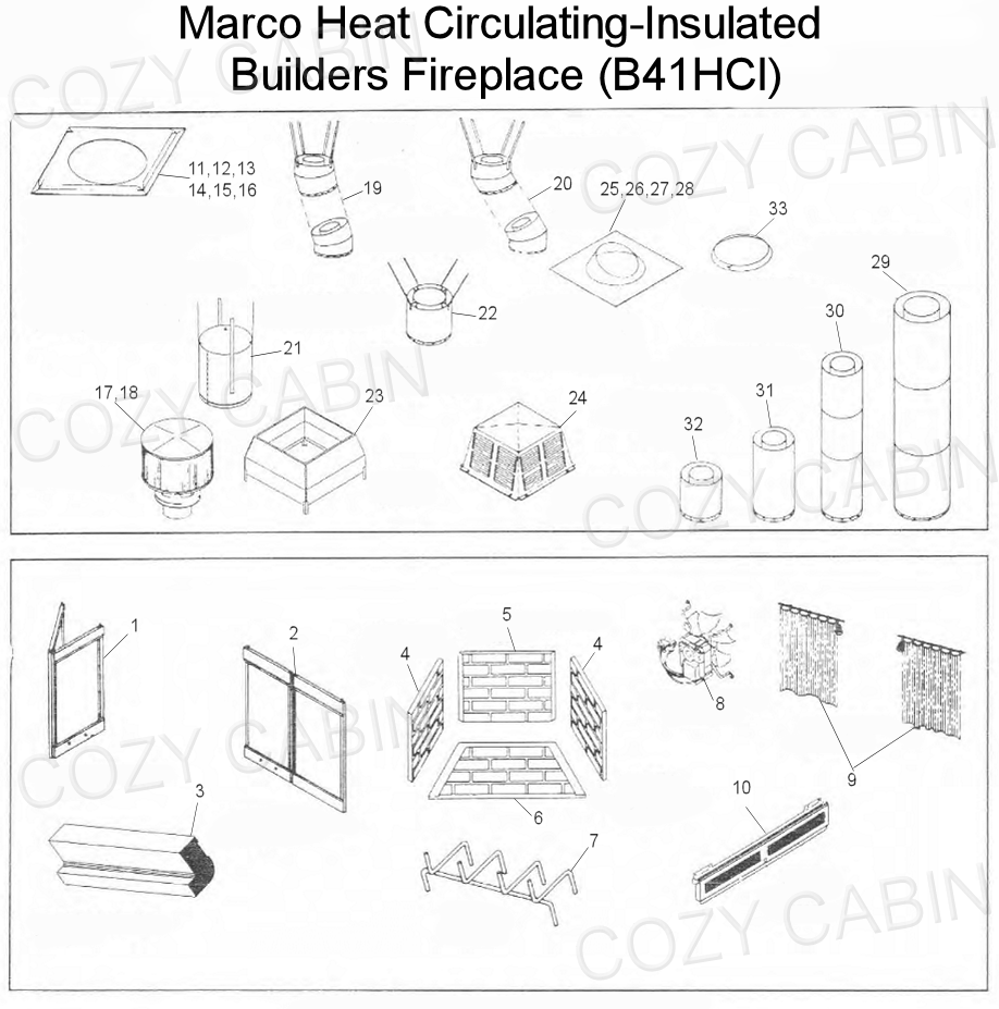 Marco Heat Circulating - Insulated Builders Wood Fireplace (B41HCI) #B41HCI